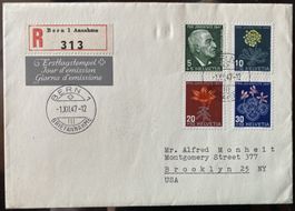 R-FDC Pro Juventute 1947 nach USA, SBK 250 Fr., TOP!
