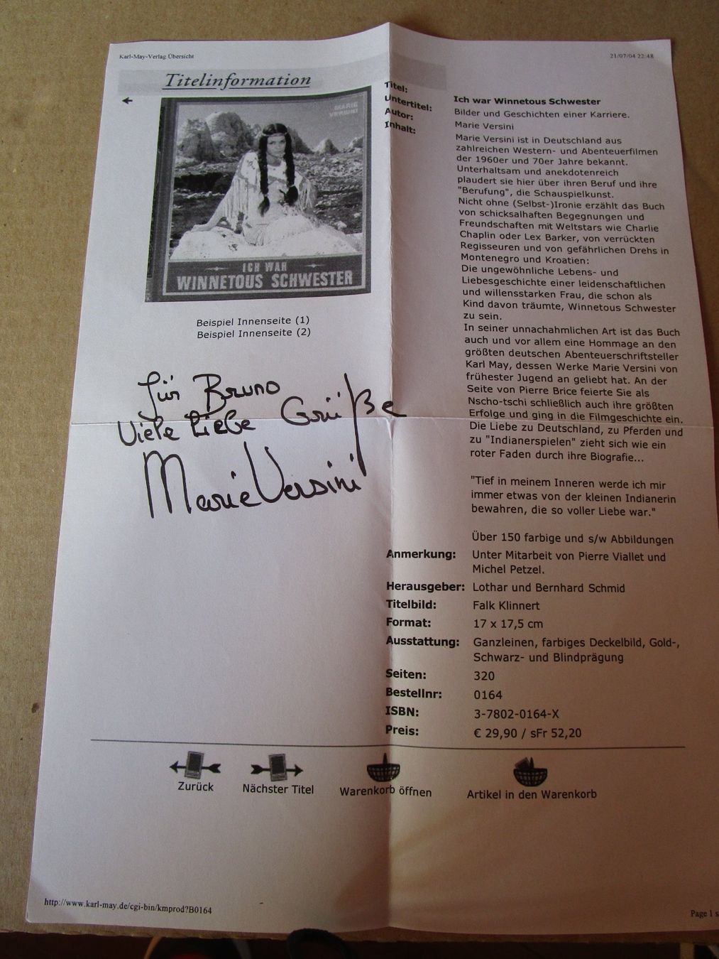 Autografi: MARIE VERSINI "WINNETOUS SCHWESTER"AUTOGRAMM BRIEF – Usato da GUTENSWIL venduto da Alpina6 1