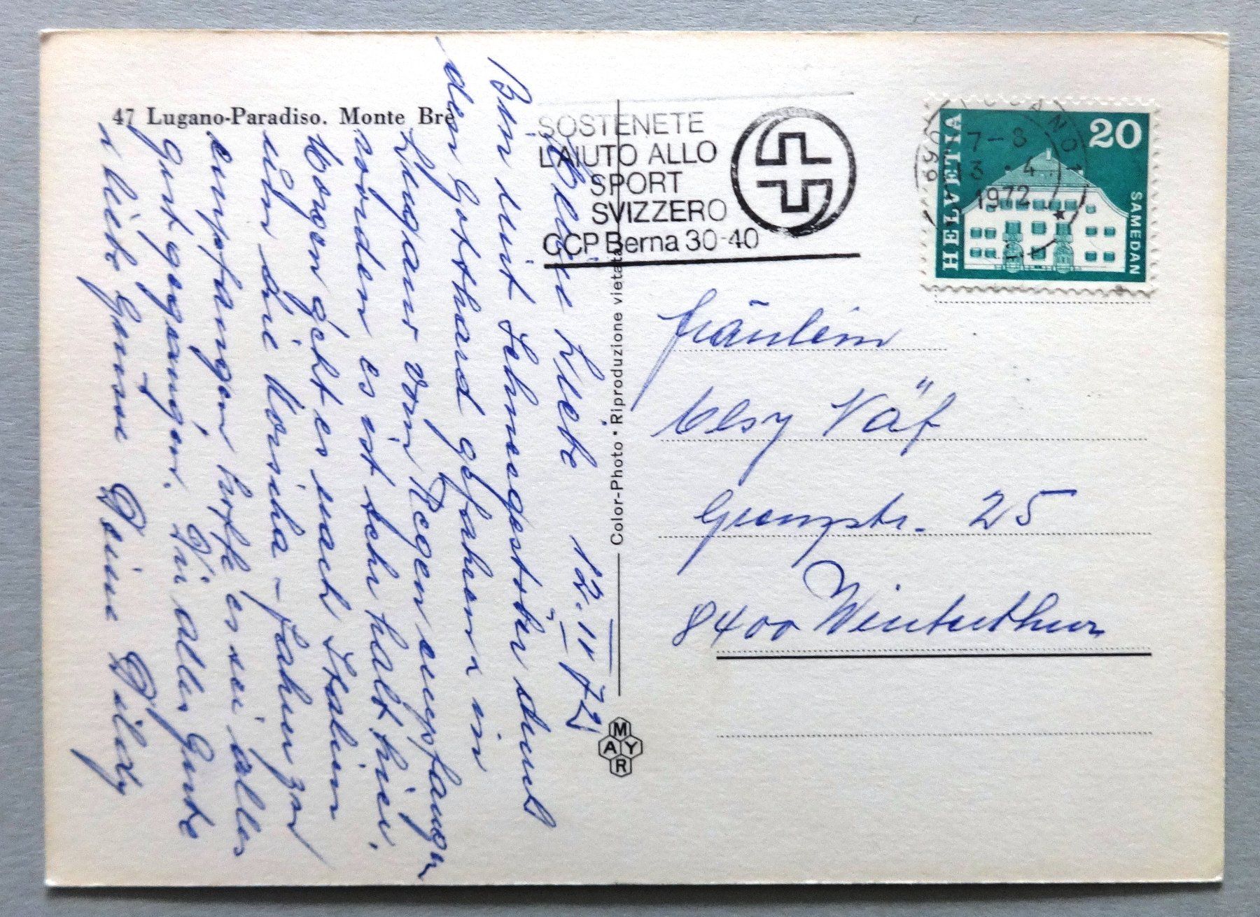 Cartoline postali: Luggano-Paradiso, Monte Brè – Usato da Fétigny venduto da Billy2miny 1