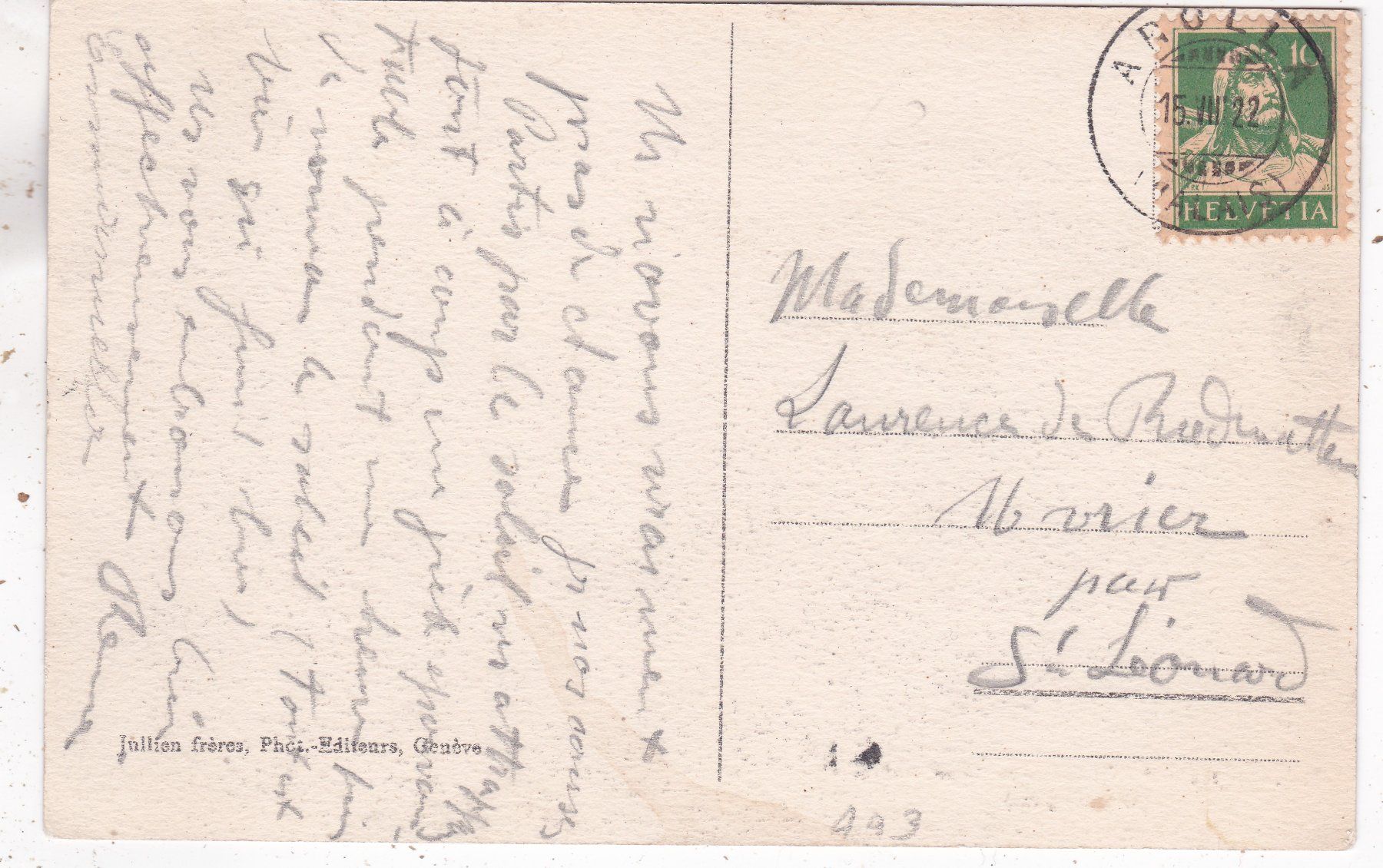 Cartoline postali: Arolla Le Mont Collon 1922 – Usato da Herisau venduto da Lisegrat2008 1
