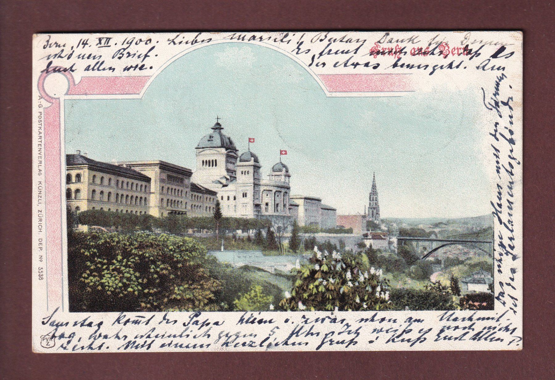 Cartoline postali: Gruss aus BERN - 1900 Litho Künzli – Usato da Pully venduto da nicecards