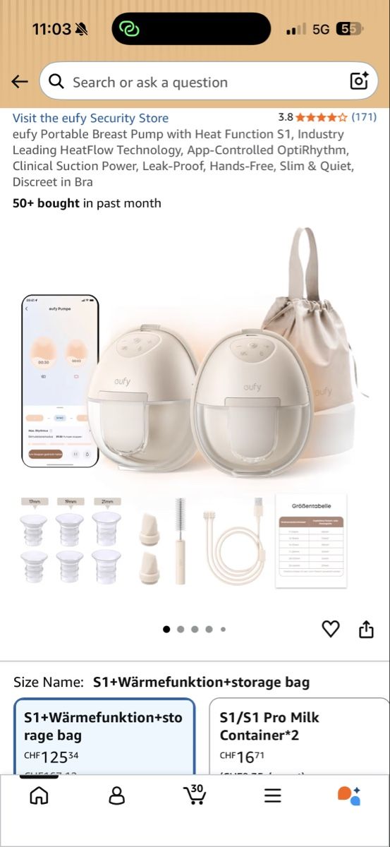 Accessori per l’allattamento: Eufy S1 Portable Breast Pump - Heat Function & Storage – Nuovo e nell'imballaggio originale da Saas-Fee venduto da mar_xvh6