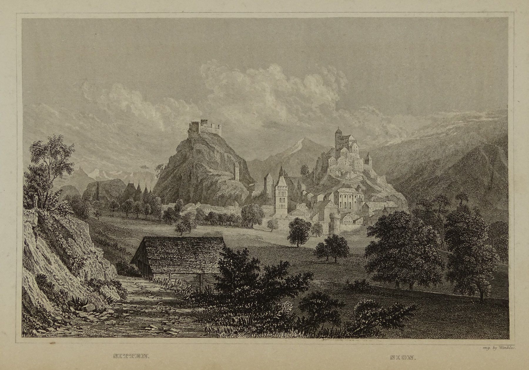 Incisioni: SION, SITTEN, STAHLSTICH 1836/1838 – Usato da Grüningen venduto da Kartensammler