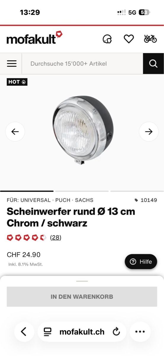 Parti ricambio per ciclomotori: Scheinwerfer Mofa - 13 cm "Neu" – Nuovo (secondo la descrizione) da Meisterschwanden venduto da Scania78 3