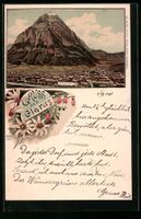 Litho Glarus, Ortsansicht mit Berg, Edel