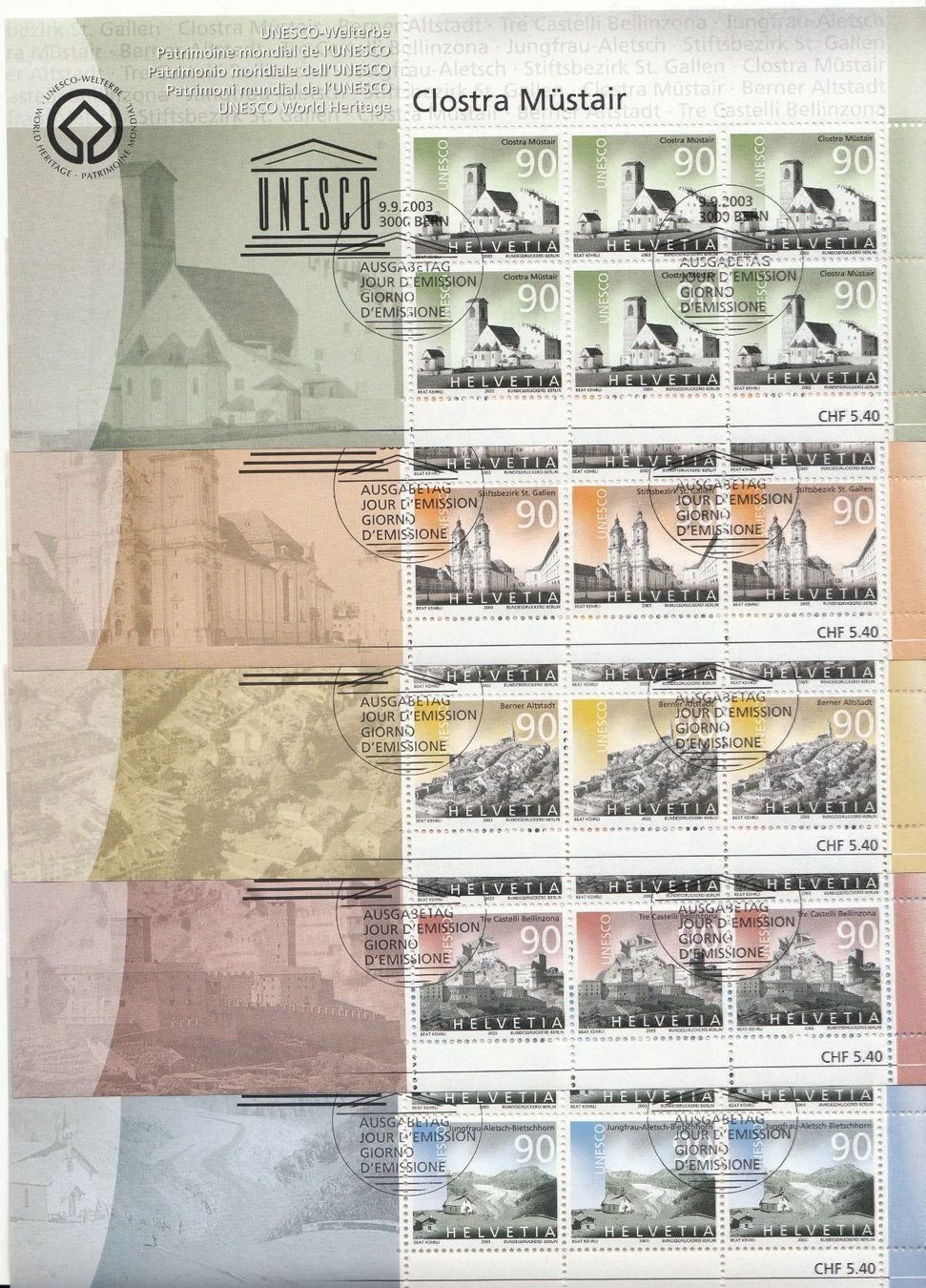 Tutti i francobolli: SBK 1096 - 1100 Kleinbogen mit ET – Usato da Bürglen TG venduto da StampGraf
