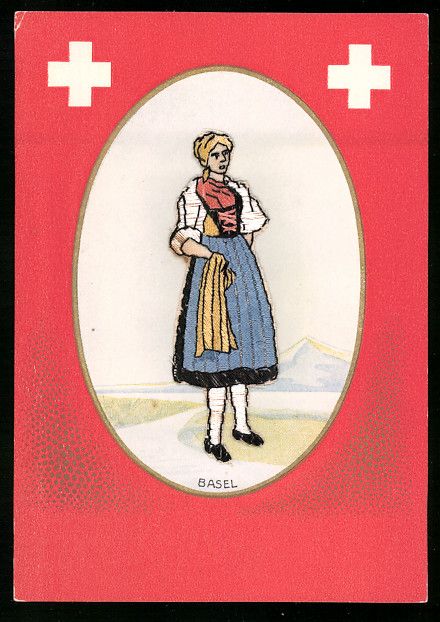 Cartoline postali: Schweizerin in Tracht aus Basel, gestick – Usato da Berlin venduto da bartko-reher