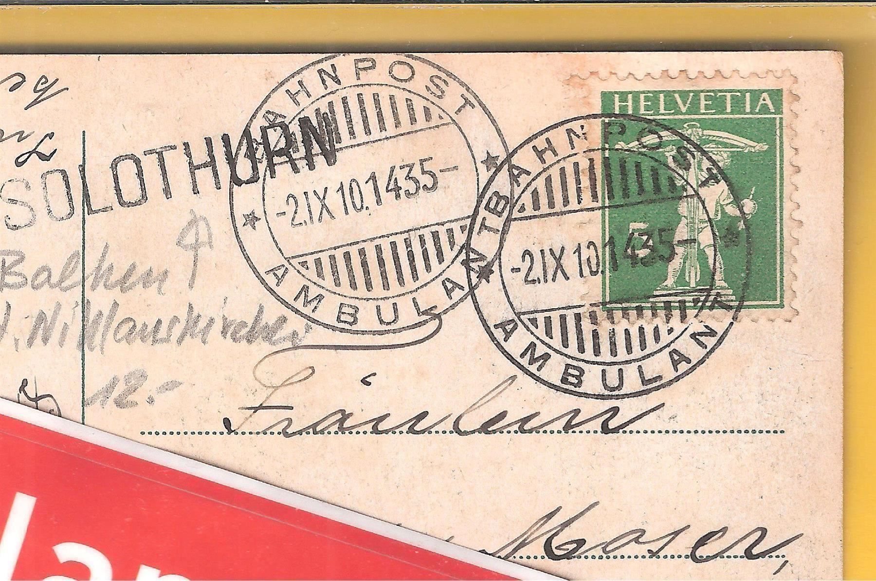 Cartoline postali: 21.X.1910 Solothurn Balkenstempel/Kirche – Usato da Zürich venduto da Hagliweg