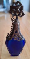 Ancien Flacon à Parfum en Cristal Bleu et Métal Argenté 49