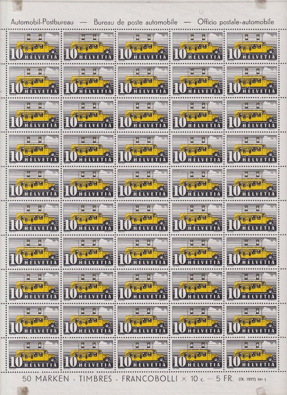 Alle Briefmarken: 1937, Nr.210 Bogen voller Plattenfehler postfrisch ** 150.-+ – Gebraucht aus Sursee von Luzernerraute