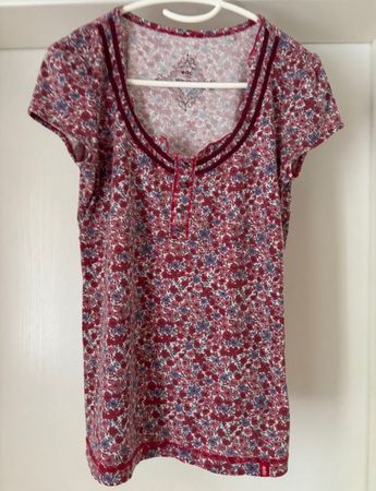 Damen T-Shirt edc blumig kurzarm rundhals rot Grösse S