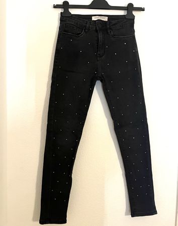 Schwarze Skinny Jeans mit Strass, Gr 36