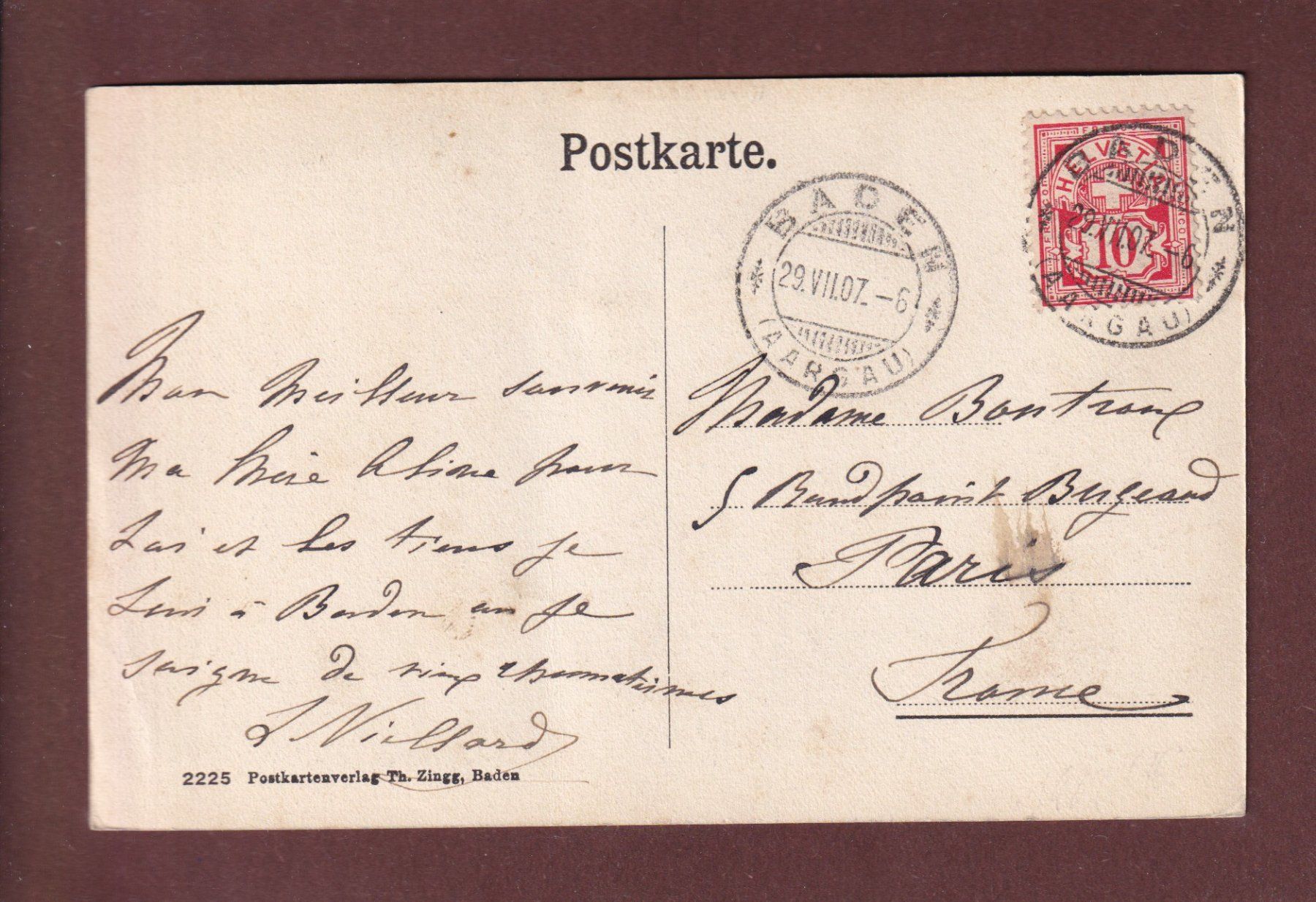 Ansichtskarten: BADEN - Teilansicht - 1907 – Gebraucht aus Pully von nicecards-shop 1