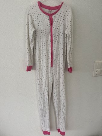 Bio Schlafanzug, Gr. 134/140, schwarz weiss pink Herz