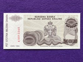Knin 1993 - Republika Srpska Krajina - 500000000 Dinara UNC