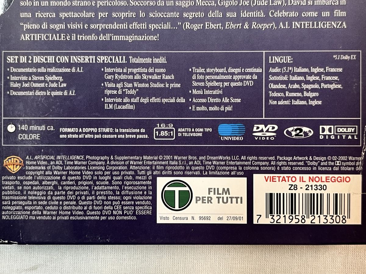 Tutti i DVDs: AI intelligenza artificiale dvd – Usato da Solduno venduto da NakiBijoux 3
