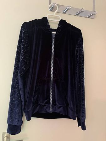 Samt hoodie M marine-blau mit Strass