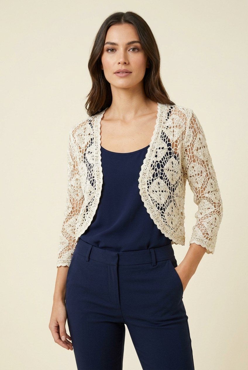 Bolero: Wallis Boléro Crochet Écru Métallisé T. M – Usato da Fribourg venduto da re-fine