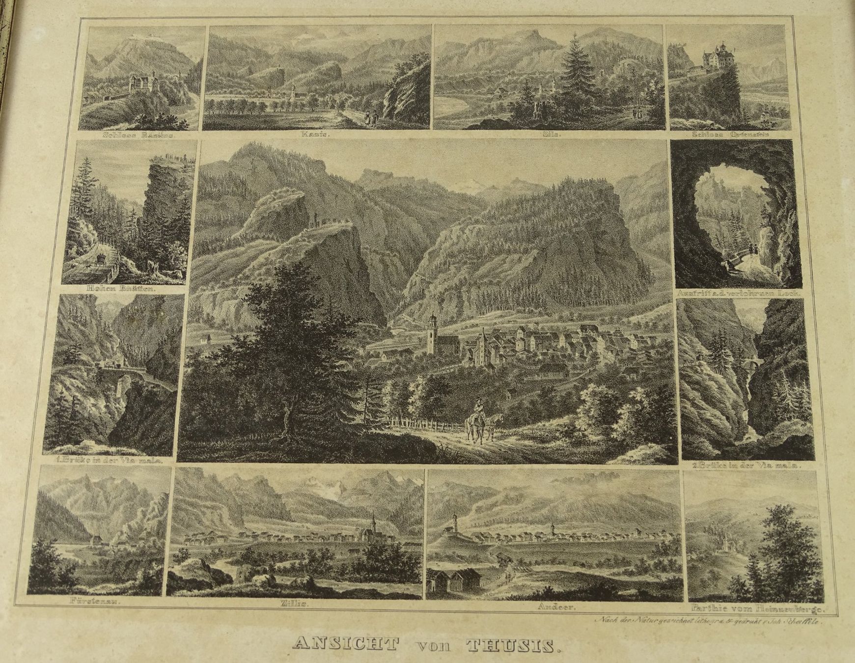 Incisioni: THUSIS, LITHOGRAPHIE UM 1840 – Usato da Grüningen venduto da Kartensammler 1