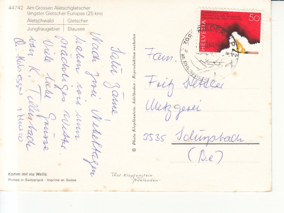 Cartoline postali: Grosser Aletschgletscher 1984 – Usato da Bürglen TG venduto da StampGraf 1