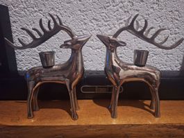 Bougeoirs cerf métal argenté lot de 2 