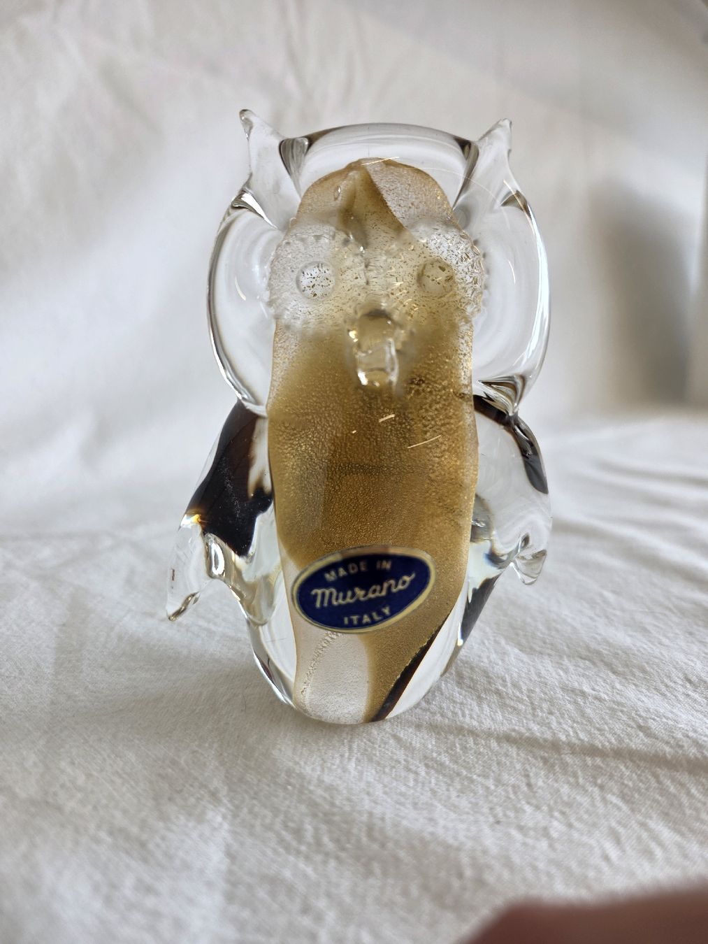 Murano Figuren: Elegante Murano Glasfigur Eule mit Goldstaub-Einschlüssen – Gebraucht aus Rieden AG von RuvensBrocki