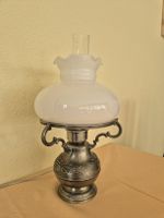 Tischlampe Zinn mit Glasschirm Weinmotiv Ratität