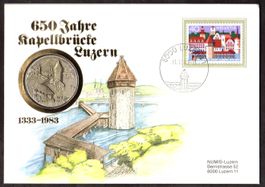 Silber-Münzbrief, 650 Jahre Kapellbrücke Luzern