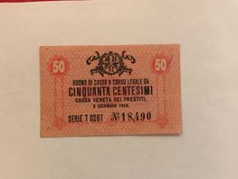 ITALIA - CASSA VENETA DEI PRESTITI - Buono 50 Cent. 2.1.1918