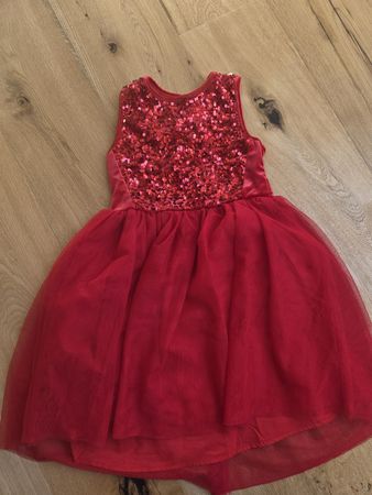 Mädchen Kleid rot mit Pailletten Grösse 128 neuwertig