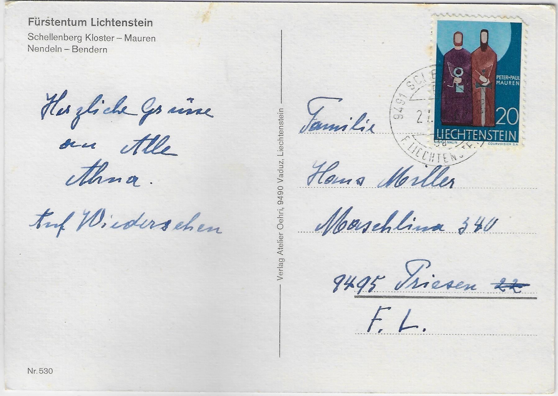 Cartoline postali: FL Schellenberg Kloster, Mauren, Nendeln – Usato da Ettingen venduto da Kartenplanet 1