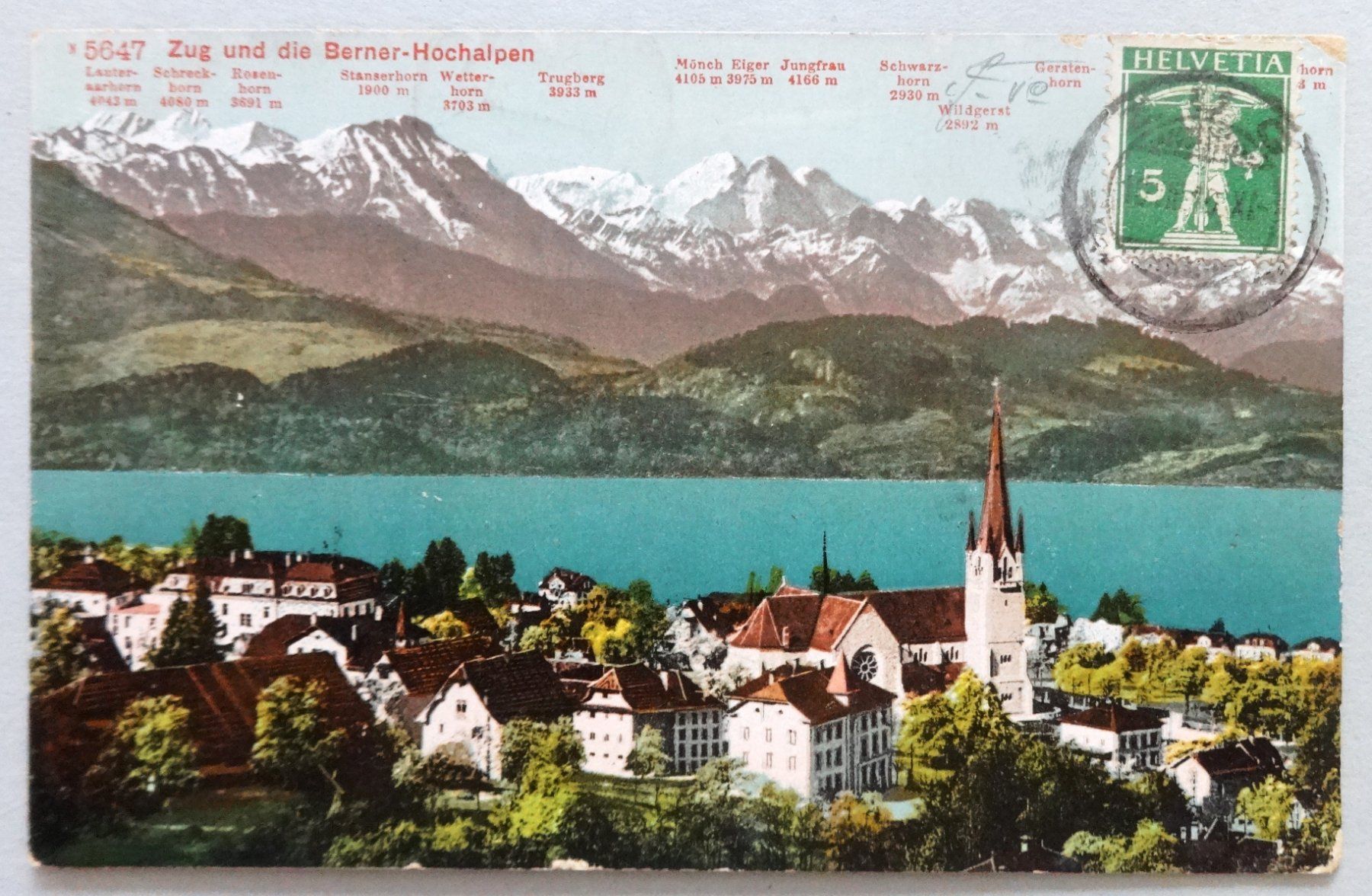 Ansichtskarten: Zug und die Berner-Hochalpen – Gebraucht aus Fétigny von Billy2miny