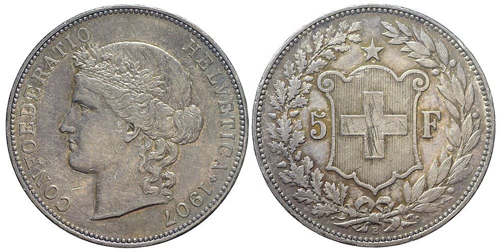 Toutes les monnaies: 5 Franken 1907 (08) – D'occasion à Chiasso par Novamarketing