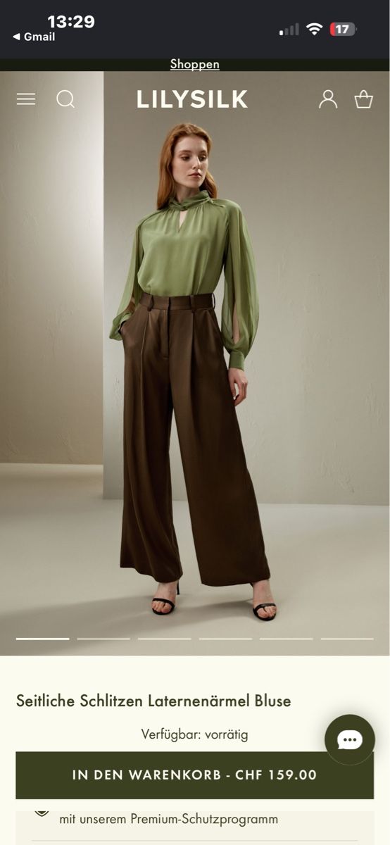 Blusen: LilySilk Olive Green Blouse lantern sleeve – Neu (gemäss Beschreibung) aus Zürich von zba_7pzv 2
