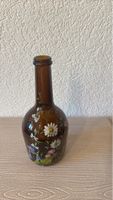 Glasflasche bemalt Blumen braun guter Zustand