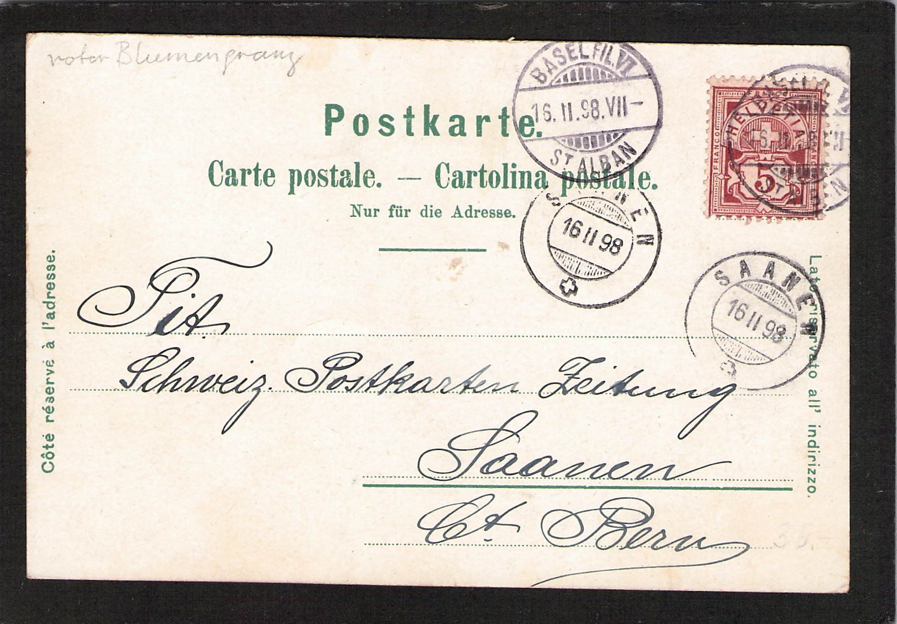 Ansichtskarten: Lithografie Gruss aus Basel , gel. 1898 – Gebraucht aus Reichenburg von Pipo-67 1