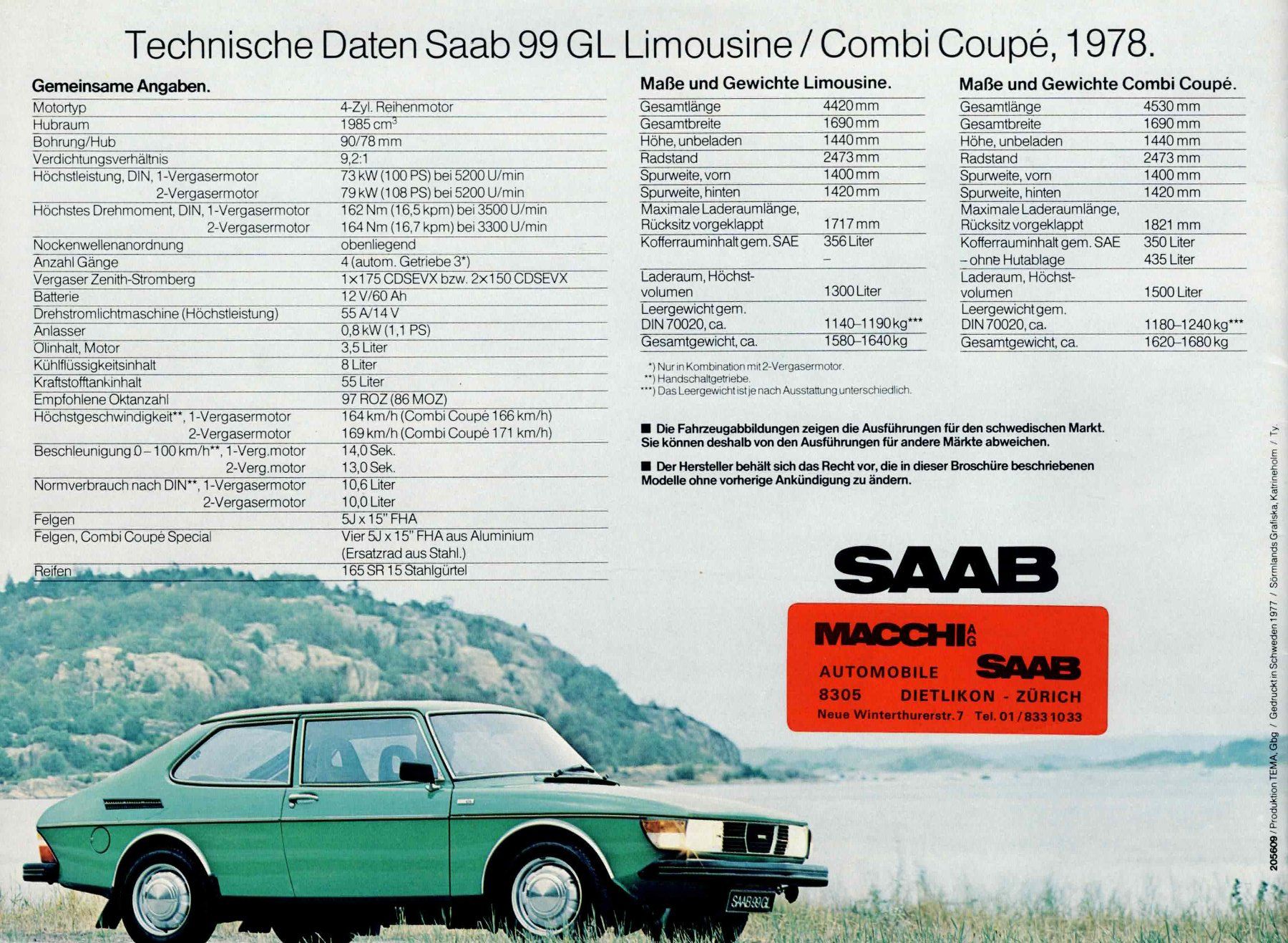Saab Documenti: Originalprospekt von 1977  Saab 99 GL – Usato da Rickenbach b. Wil venduto da klassikmarkt.ch 1
