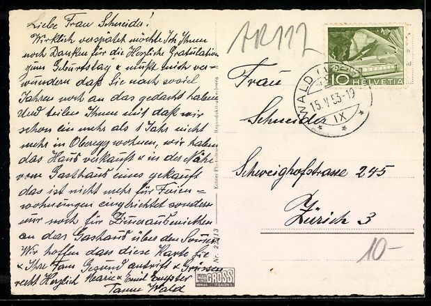 Ansichtskarten: Wald /App., Gasthaus Tanne, Inh. P. Eugs – Gebraucht aus Berlin von bartko-reher 1
