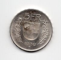 (592) Schweiz, 5 Franken, Tell, Top stgl 1939