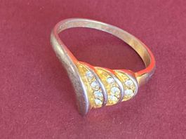 Vergoldet Ring m/ Weiss glass (56)