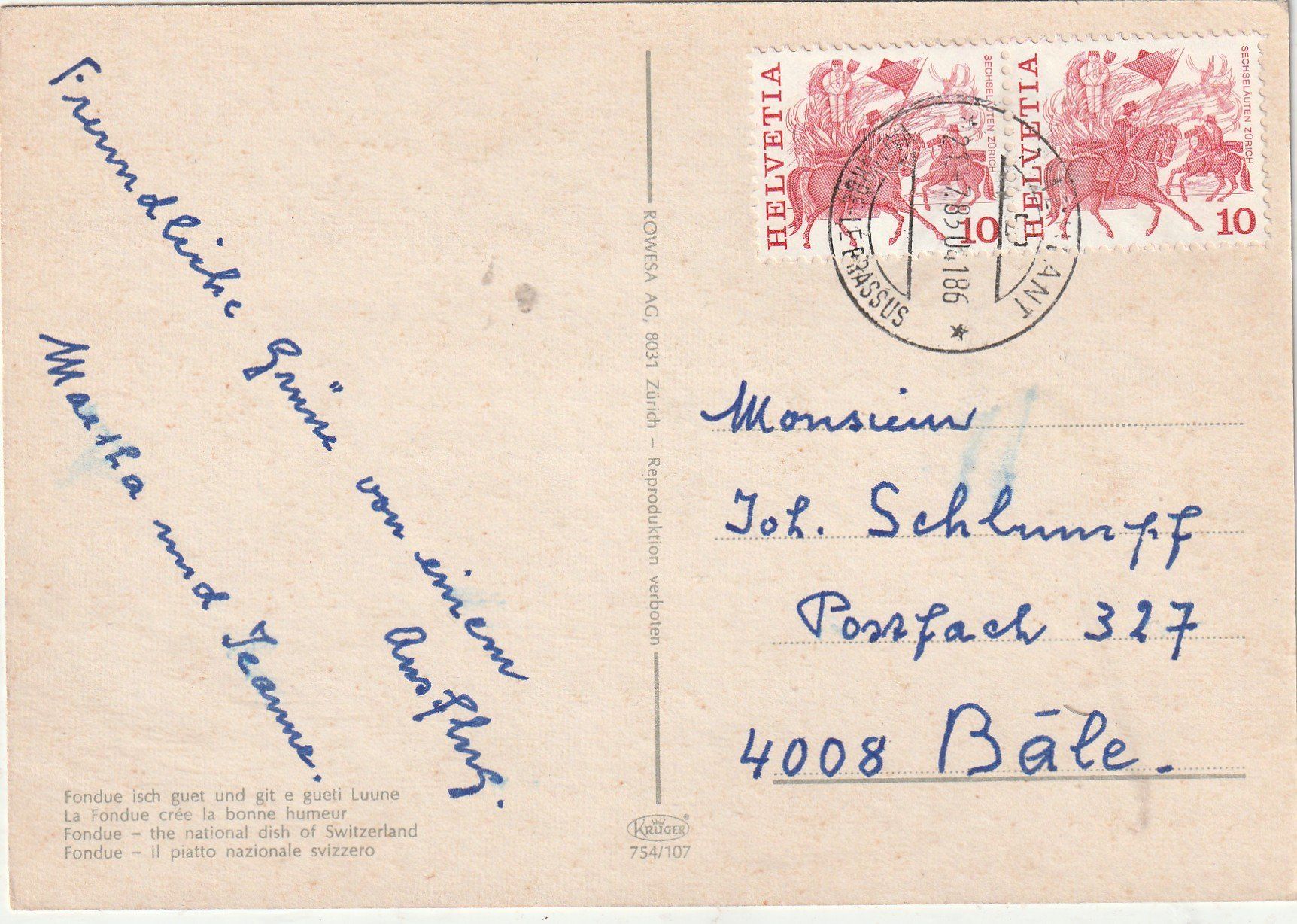 Cartoline postali: Fondue Plausch – Usato da Lumbrein venduto da made02 1