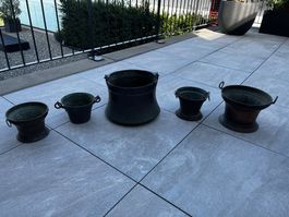 5 alte Kupfertöpfe / Kupfergefässe – Vintage Deko Set