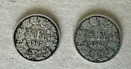 🟡50 Rappen Silber  - 2 Stück von 1907