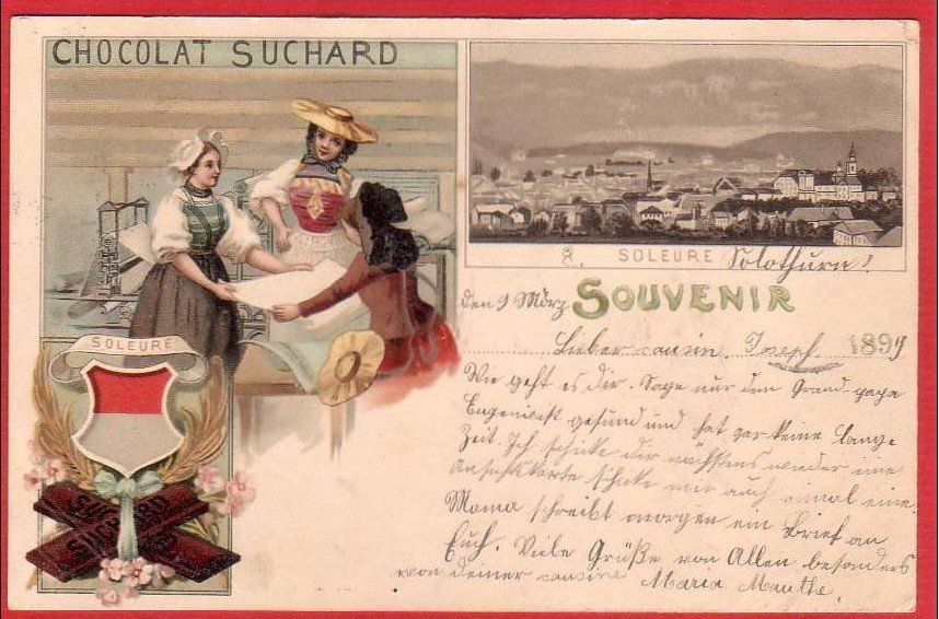 Cartoline postali: SOLOTHURN SOLEURE LITHO, SUCHARD REKLAME 1899 – Usato da Grüningen venduto da Kartenlaube