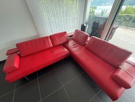 Rolf Benz Leder-Ecksofa Rot – Sitzpolster & Leder erneuert