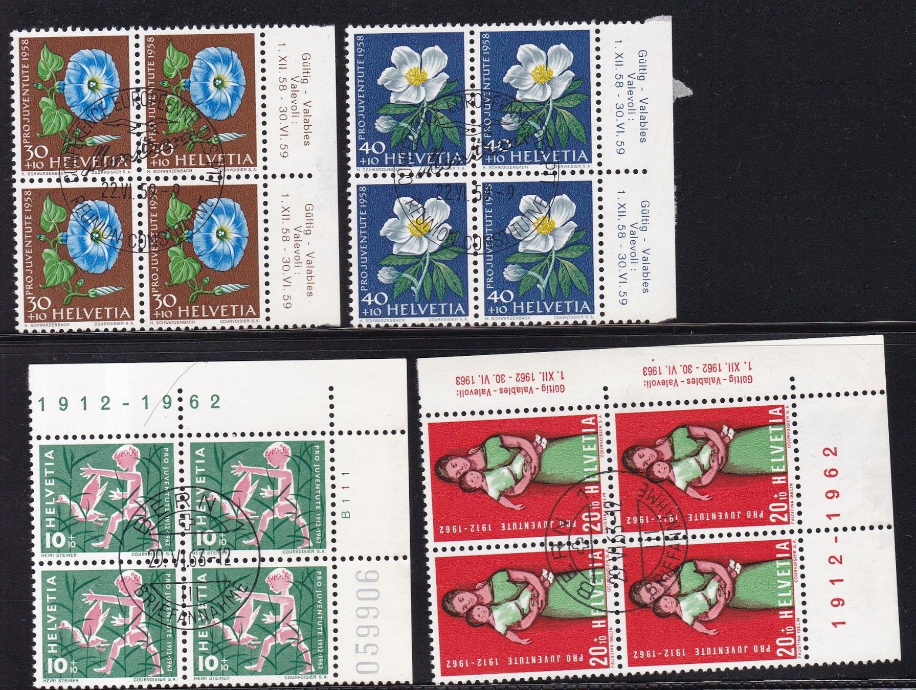 Alle Briefmarken: 28 Stk. CH Viererblocks ab 1955 – Gebraucht aus Münchwilen AG von Nesar 1