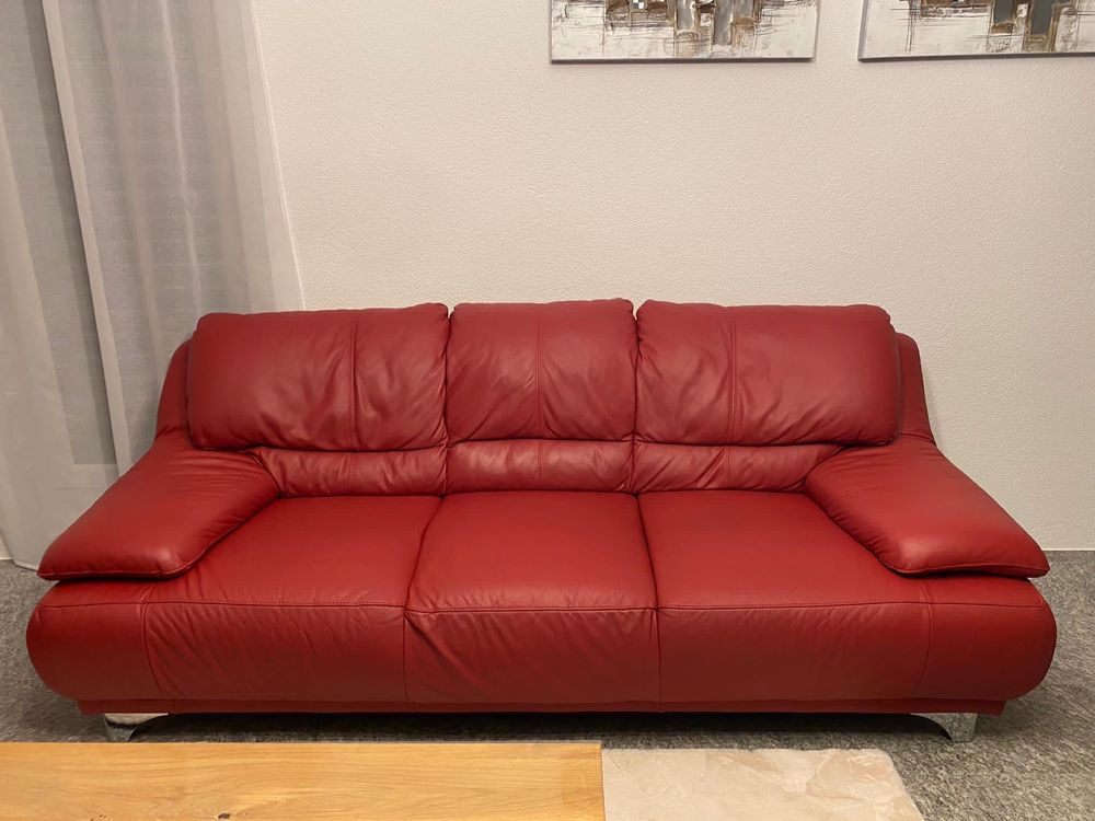 Zu verkaufen 2 mal 3er Sofas Echtleder rot Kaufen auf Ricardo