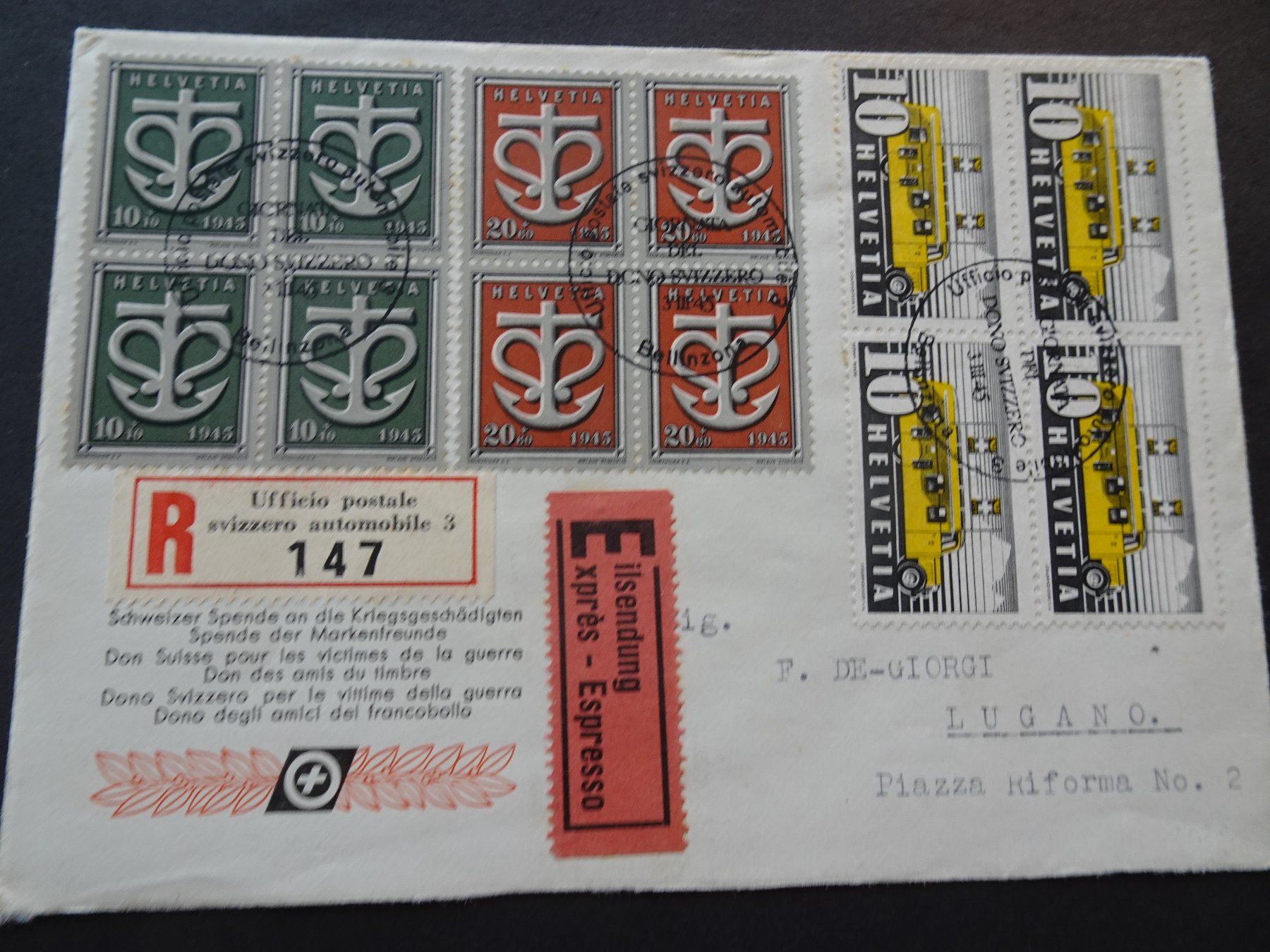 Tutti i francobolli: 3.III.45 SONDERBRIEF SCHWEIZERSPENDE FÜR KRIEGSGESCHÄDIGTE – Usato da Eschenbach SG venduto da eDaisy