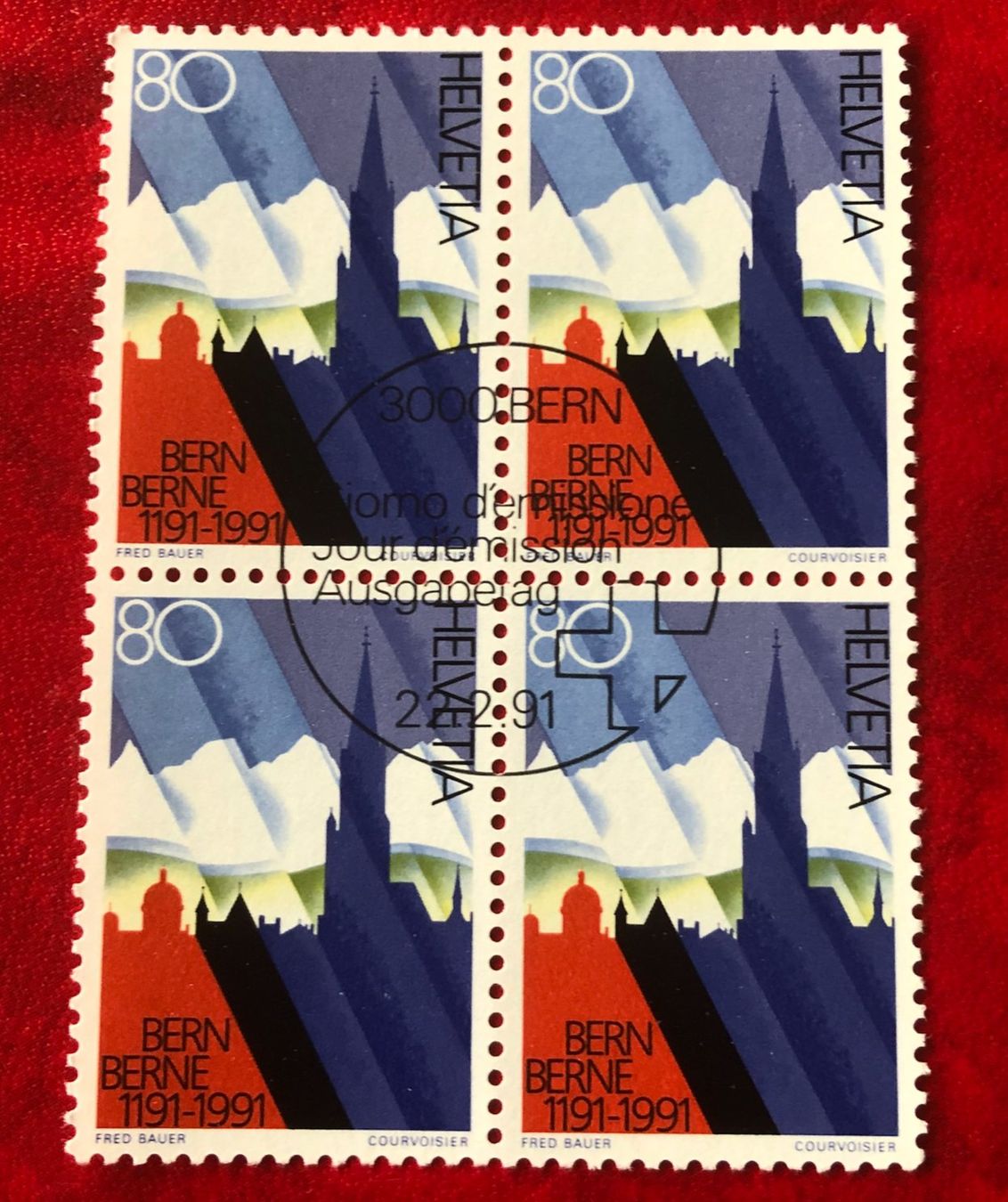 Tutti i francobolli: 4 er Block Nr.806 mit Stempel Bern   – Usato da Aarau venduto da Billa007
