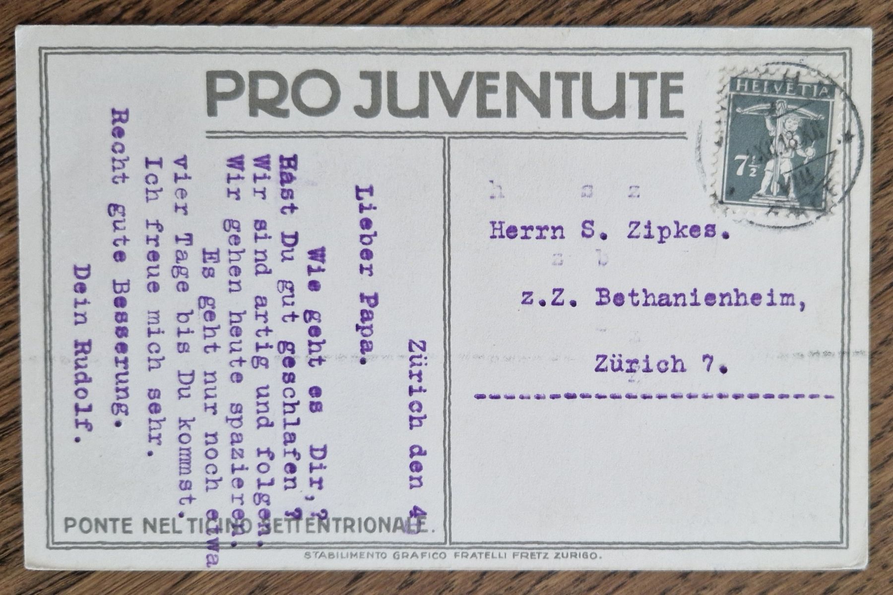 Cartoline postali: Ponte del Ticino,  Pro Juventute 1918 – Usato da Ebikon venduto da Donar50 1